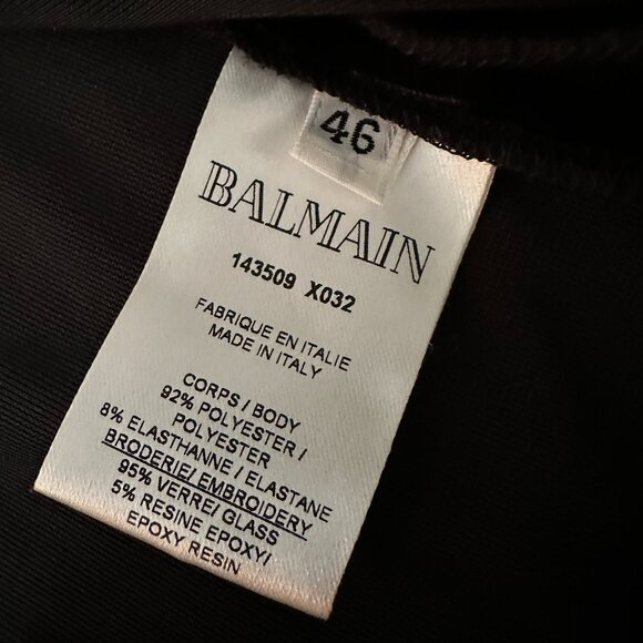 Balmain Black Velvet Embellished Ruched Slit Front Gown Dress size 46 - Picture 10 of 10